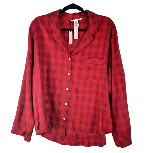 NWT Victoria Secret  Plaid Glitter Buttoned Sleep Shirt - Picture 2 of 9
